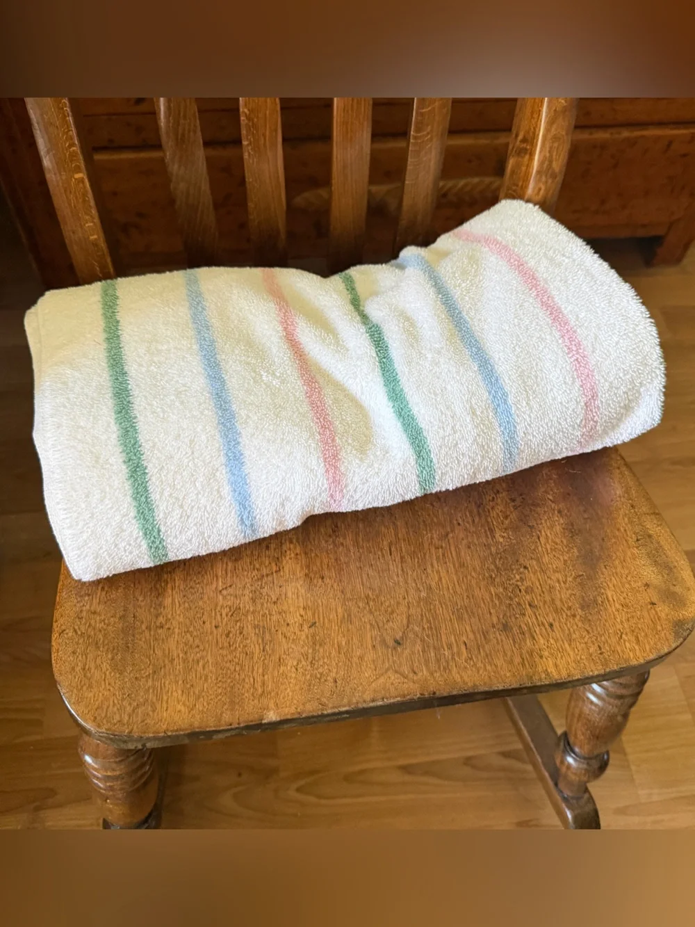 Vintage Pastel Striped Cotton Bath Towel 28x45
